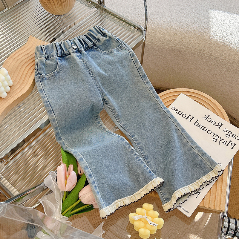 2024 New Women's Children Pants Spring Summer Washable Soft Denim Bell Bottom Pants Baby Korean Version Stylish Casual Long Pants