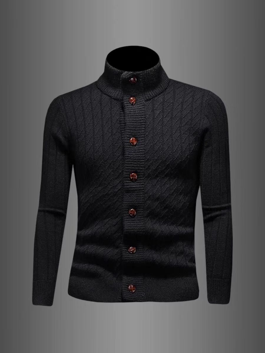 Knitted Cardigan For Men With Stand Up Collar And Button Detail_voghion.com