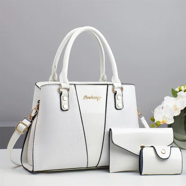 Cross-Border New Versatile Popular Simple Middle-Aged Mother's Handbag High-End Splicing Crocodile Pattern Three-Piece Trendy Bag