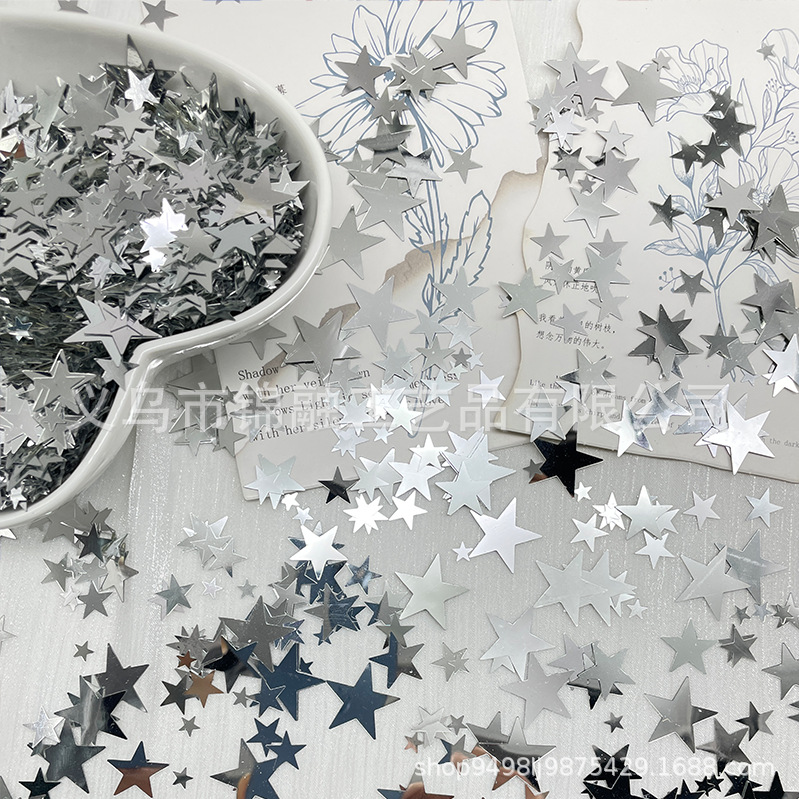 Environmentally Friendly Silver Five-Pointed Star Sequin Decoration Manufacturer Wholesale Handmade Material Accessories Filling DIY Star Jewelry