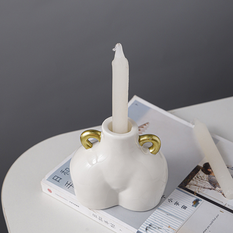 Venta caliente de la fábrica sola cabeza Europea romántica cuerpo cerámica candelabro decoración del hotel titular vela artesanía creativa