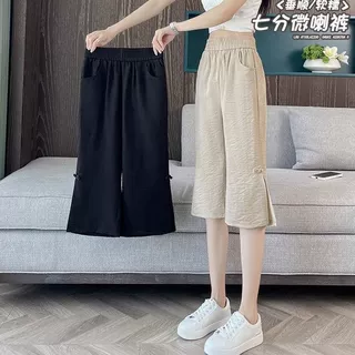 冰丝棉麻新中式七分裤女夏季薄款2026新款国风亚麻7分微喇叭裤女