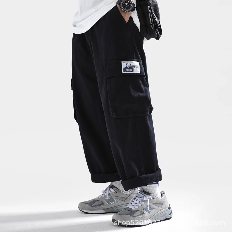 Yuwenle Japanese-style plus size Trendy Casual Crock Pants Men's Fat Plus Plus Plus Plus Multi-pocket Loose Pants