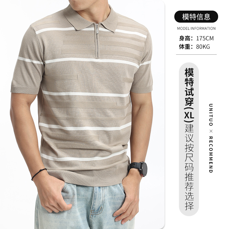 Europa y América transfronterizos hombres estriados textural polo camiseta de punto de verano con solapa de manga corta ropa de hombre de alta calidad casual hombre