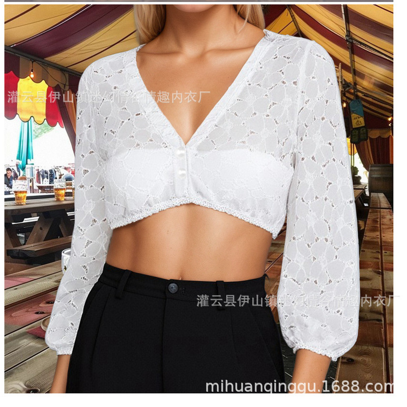 New European and American Women's Shirts, Women's Oktoberfest Dirndl Shirts, Lace T-Shirt Tops, Inner Shirts