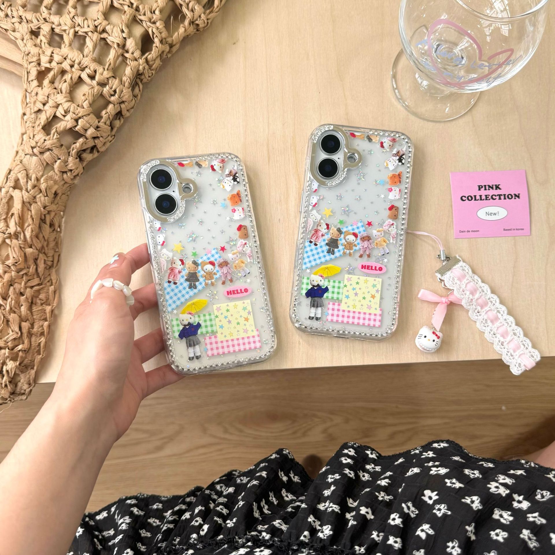 Girl Heart Flash Diamond Star KT Cat Adecuado para Apple 15ProMax Funda para teléfono móvil 16Pro a cuadros 14/13 Mujer 16PM