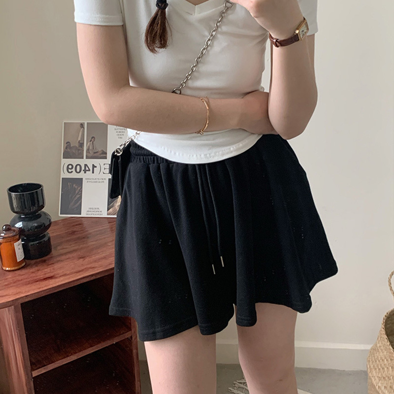 Drawstring Sports Shorts Women's Summer Spring Waist Dagging Loose Slimming All-match A- line Casual Wide-leg Pants Skirt Pants