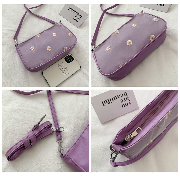 127g Weight Polyester Lining Material Zipper Closure Type Single Shoulder Strap Strap Type Shoulder Bag Bags Type Casual Occasion Pu Leather Material Daisy Pattern All Seasons Season Women's Gender Vacation Style Dumpling Shape Shape Small Size Women's Small Pu Leather Daisy Vacation Dumpling Shape Zipper Shoulder Bag 无