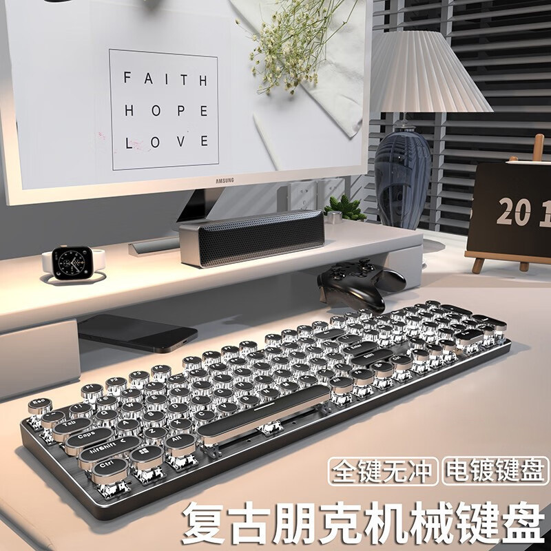Wireless Three-Mode Bluetooth Keyboard Mechanical Phonetic Thai 104-Key Wired E-Sports Game Office Green Axis Tea Axis