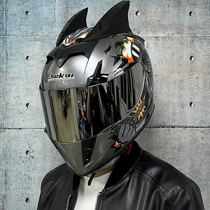 JIEKAI coche eléctrico bicicleta casco hombres y mujeres casco completo cuatro estaciones doble espejo bluetooth personalidad casco gris mentira carrera