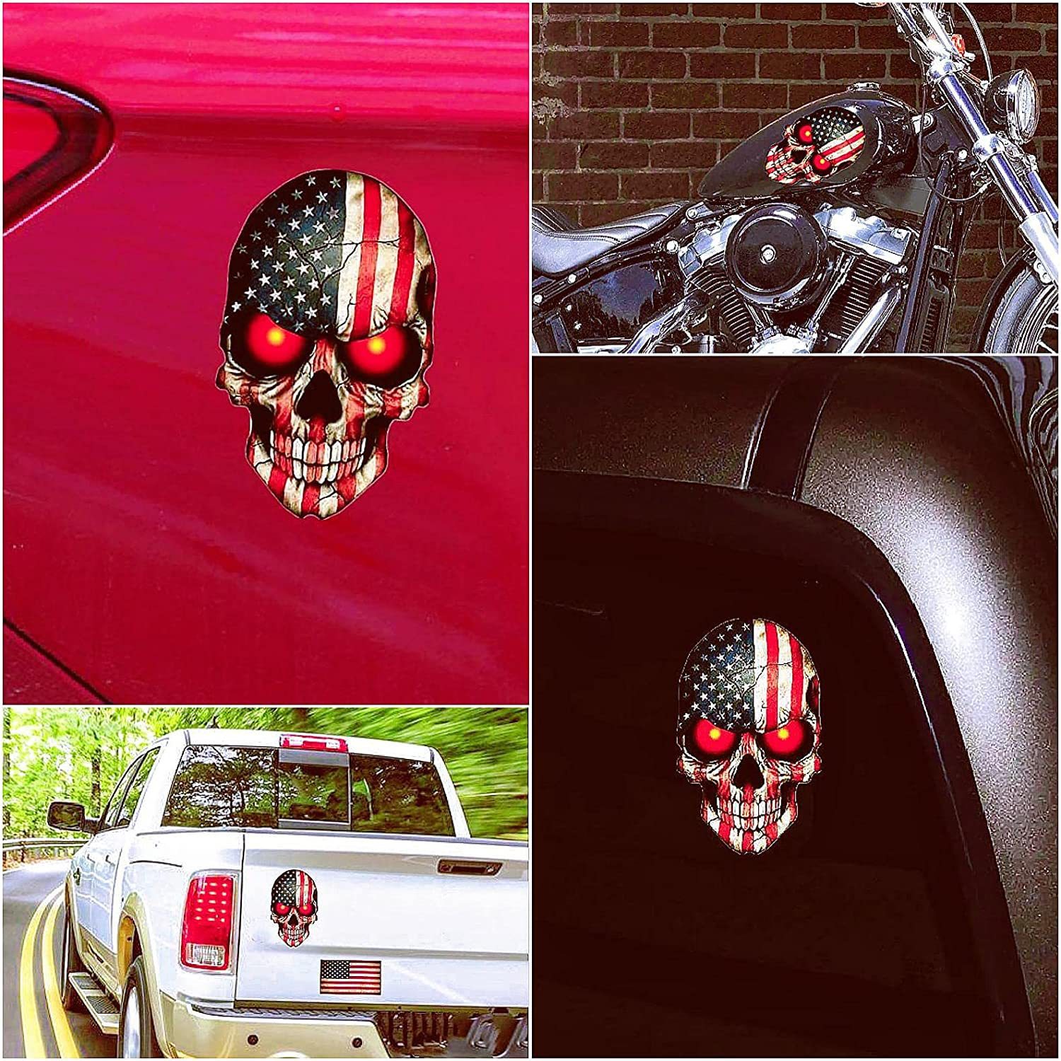 Hot-selling American Flag Skull Sticker Car Sticker Three-piece Package Customizable Car Sticker_voghion.com