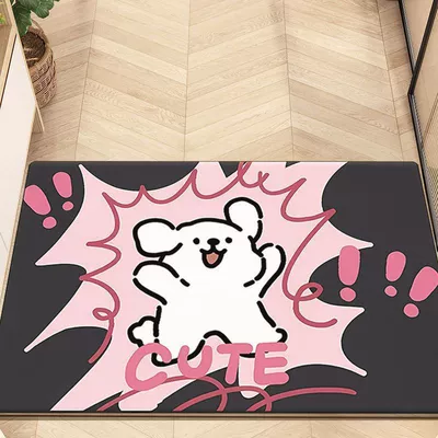 Cartoon Lines Puppy Bathroom Absorbent, Avtomobil döşəmə paspasları - exclamation-puppy-4060cm25mm-diatom-mud