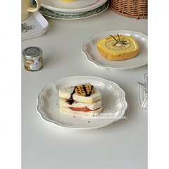 法式ins風甜品蛋糕盤陶瓷簡約白色浮盤西餐家用菜盤好看高級感
