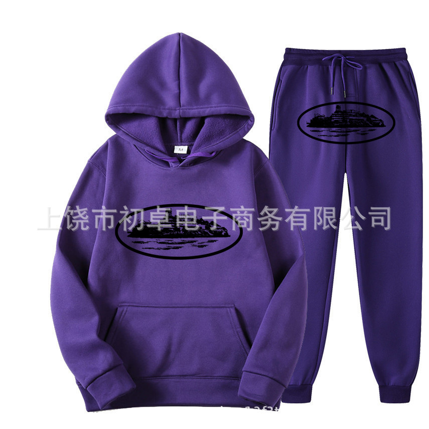 Europeo y americano clint419 diablo prisión patrón hombres y mujeres mismo suéter traje impreso con capucha conjunto de dos piezas al por mayor