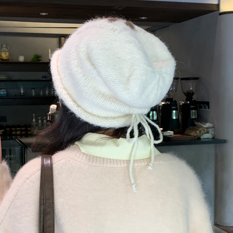 韩系可爱花朵针织毛线帽子女秋冬季百搭防风保暖堆堆帽大头围冷帽|undefined