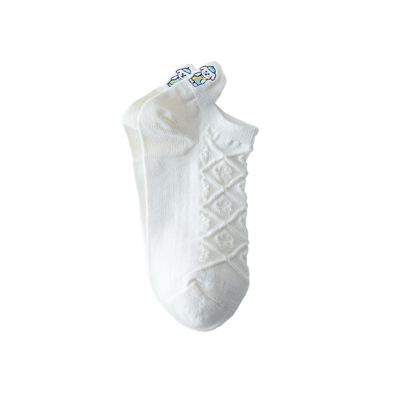 Las calcetines de barco de verano delgadas antibacterianas y respirables calcetines de algodón bordados osos invisibles Zhuangyan al por mayor