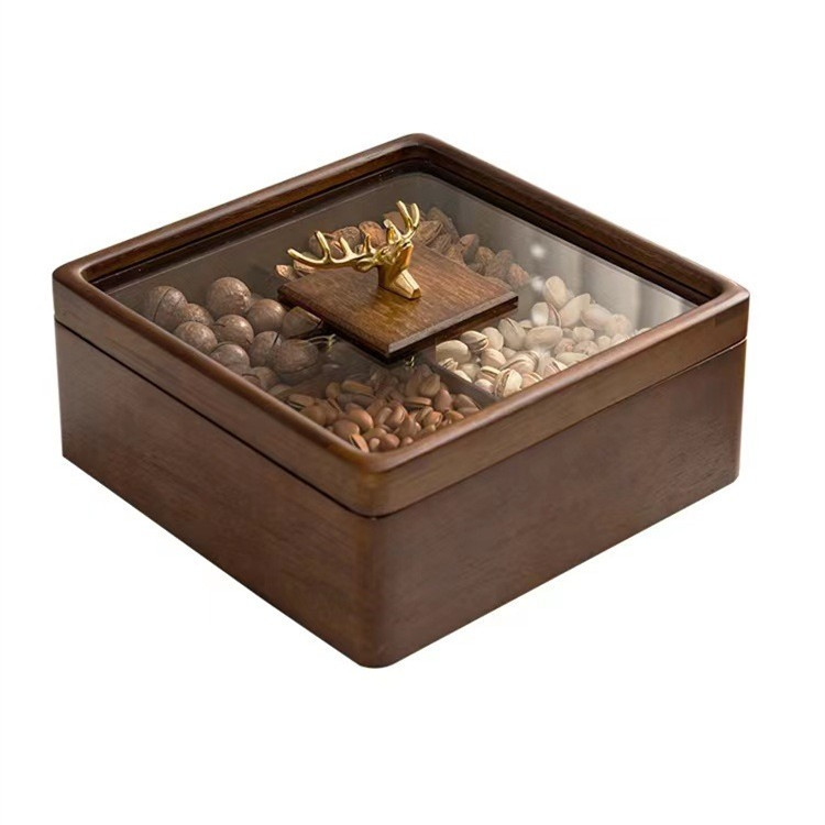 Rejilla de madera de nogal negro caja de fruta seca caja de almacenamiento de aperitivos hogar sala de estar plato de caramelo postre de tuerca caja de madera maciza de múltiples capas