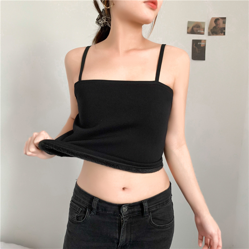 Off-neck short fleece-lined warm sling women's slim fit suit inner backless anti-exposure bottoming shirt sleeveless vest