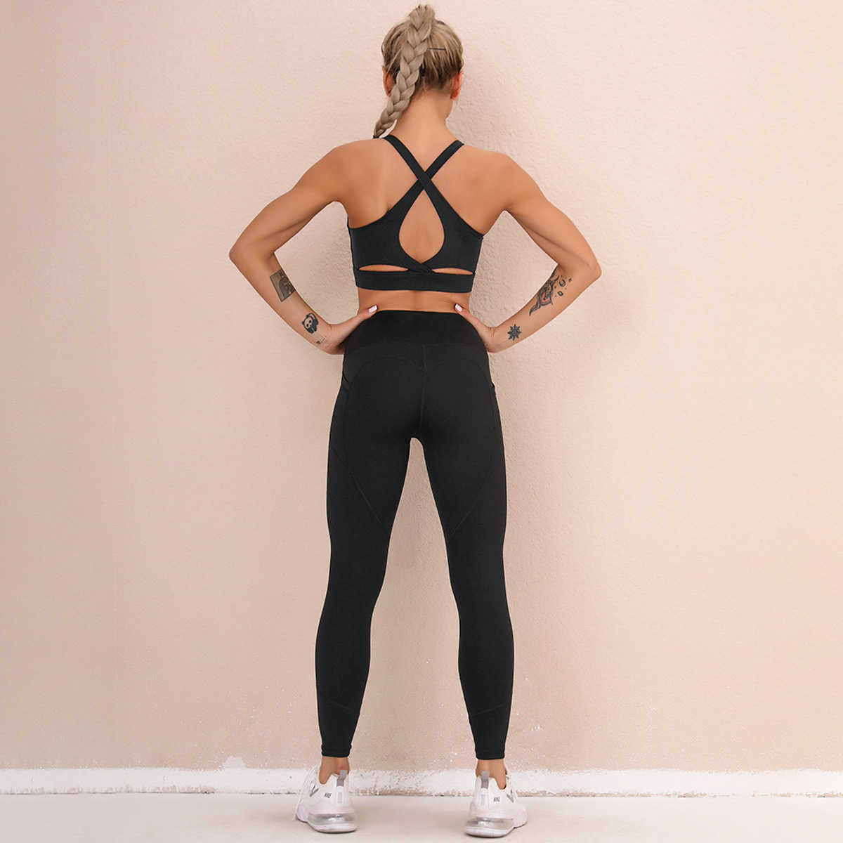 double-sided nylon high waist quick-drying pocket sports two-piece  NSNS23236