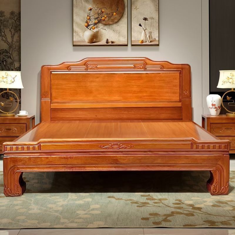 2025 Rosewood Solid Wood Bed Master Bedroom Double Bed Classical Wedding Bed Chinese Antique Thickened Carved Tiger Mortise and Tenon