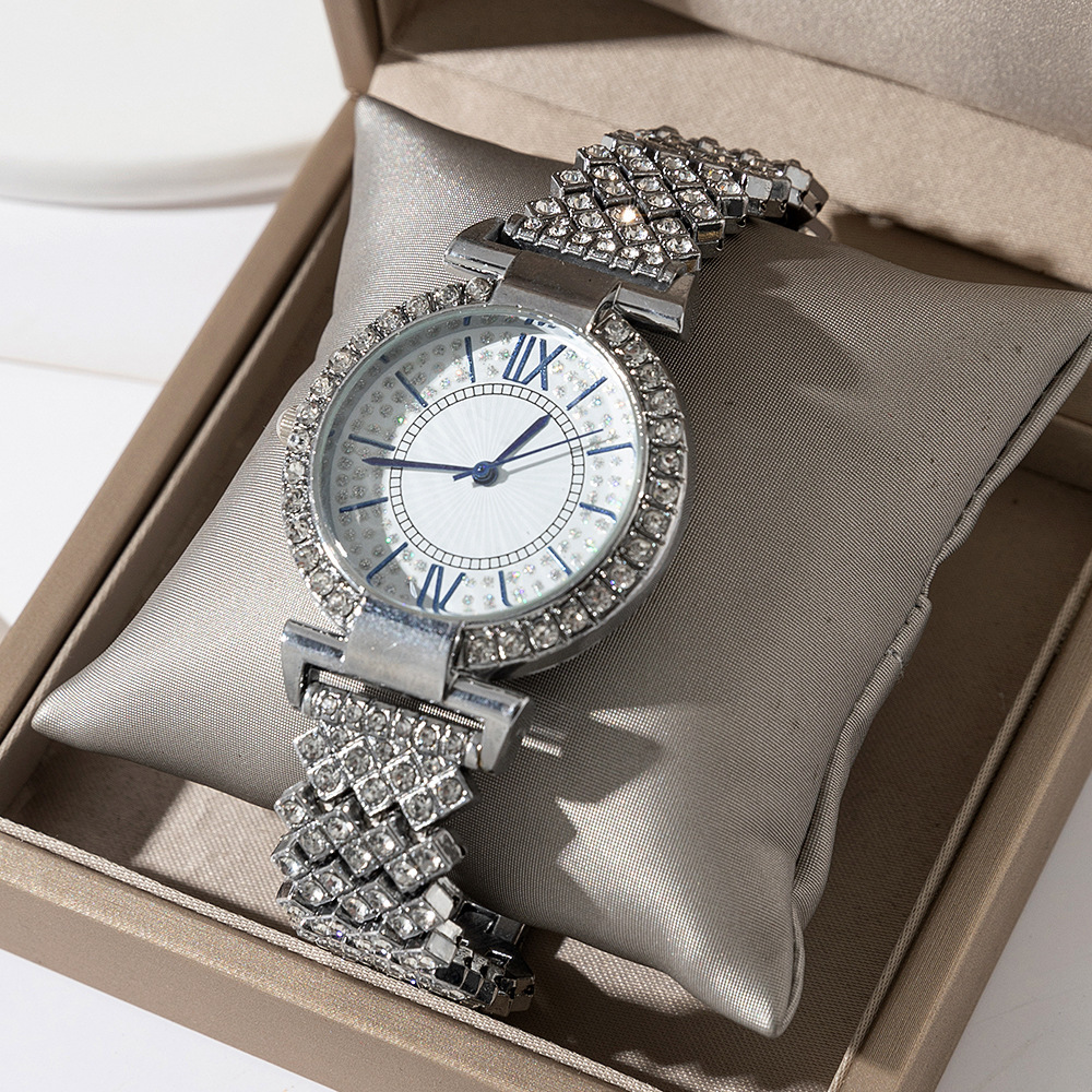 popolare orologio da donna stellato cinturino in acciaio orologio da donna con diamanti eleganti incastonati di lusso ago blu quarzo tutto-fiammifero_voghion.com