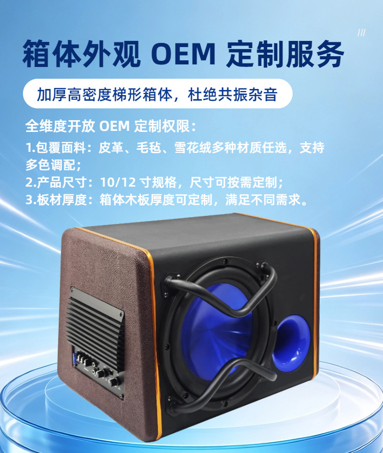 Source Factory 10inch Trunk Wooden Box Active Subwoofer 12V High Power In-stock Wholesale OEM Customization Wholesale