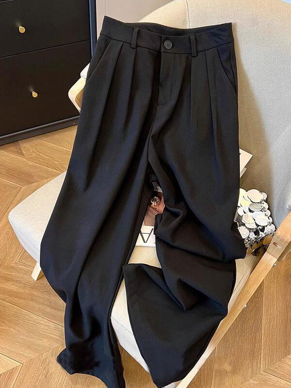 Black Suit Wide-Leg Pants for Women, Spring and Summer Thin Style, Loose Casual Straight High-Waisted Petite Drapey Floor-Length Trendy Pants Black Suit Wide-Leg Pants for Women, Spring and Summer Thin Style, Loose Casual Straight High-Waisted Petite Drapey Floor-Length Trendy Pants