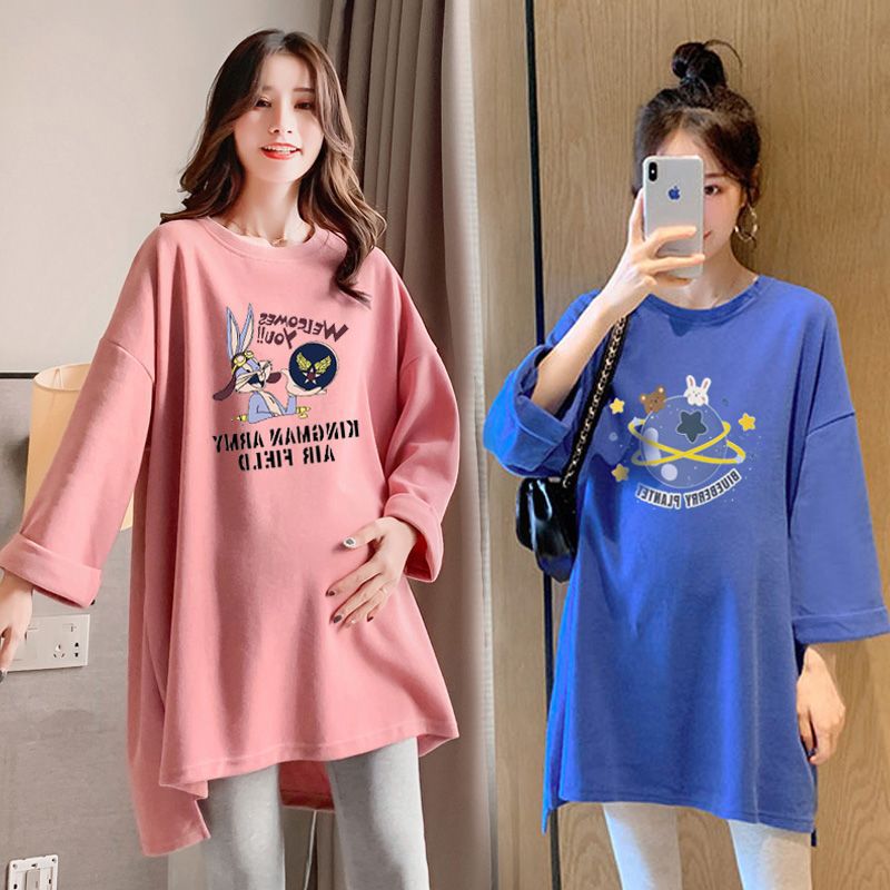 pregnant woman T-shirt suit Fashionable Easy Long sleeve Western style jacket Sweater Chao Ma Two piece set Korean Edition Autumn and winter