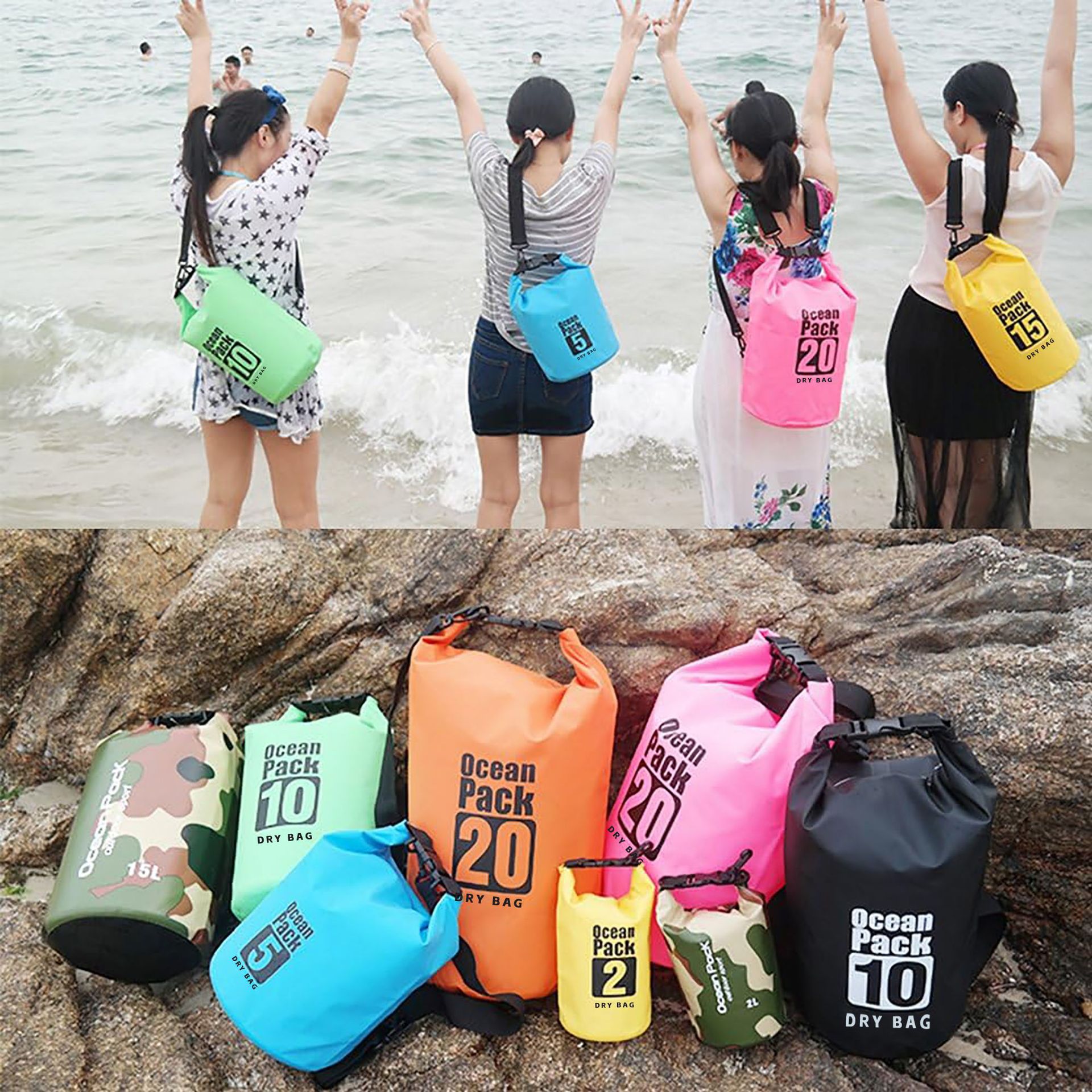 Beach Waterproof Bag, Cross-Border Ready Stock, Summer Rafting Bucket, Clothing Storage Bag, Outdoor Sports Convenient Inflatable Swimming Bag