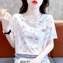 短袖t恤女士上衣夏装新款宽松大码小清新设计感小众体恤碎花小衫