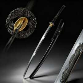 外贸手工一体雕刻日本刀东洋居合打刀黑色katana装饰长刀未开刃