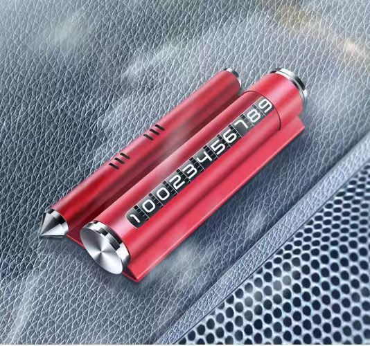 4-in-1 Metal Window-Breaking Hammer, Temporary Parking Sign, Car Phone Holder, Creative Car Aromatherapy Diffuser, and Car Moving License Plate Holder