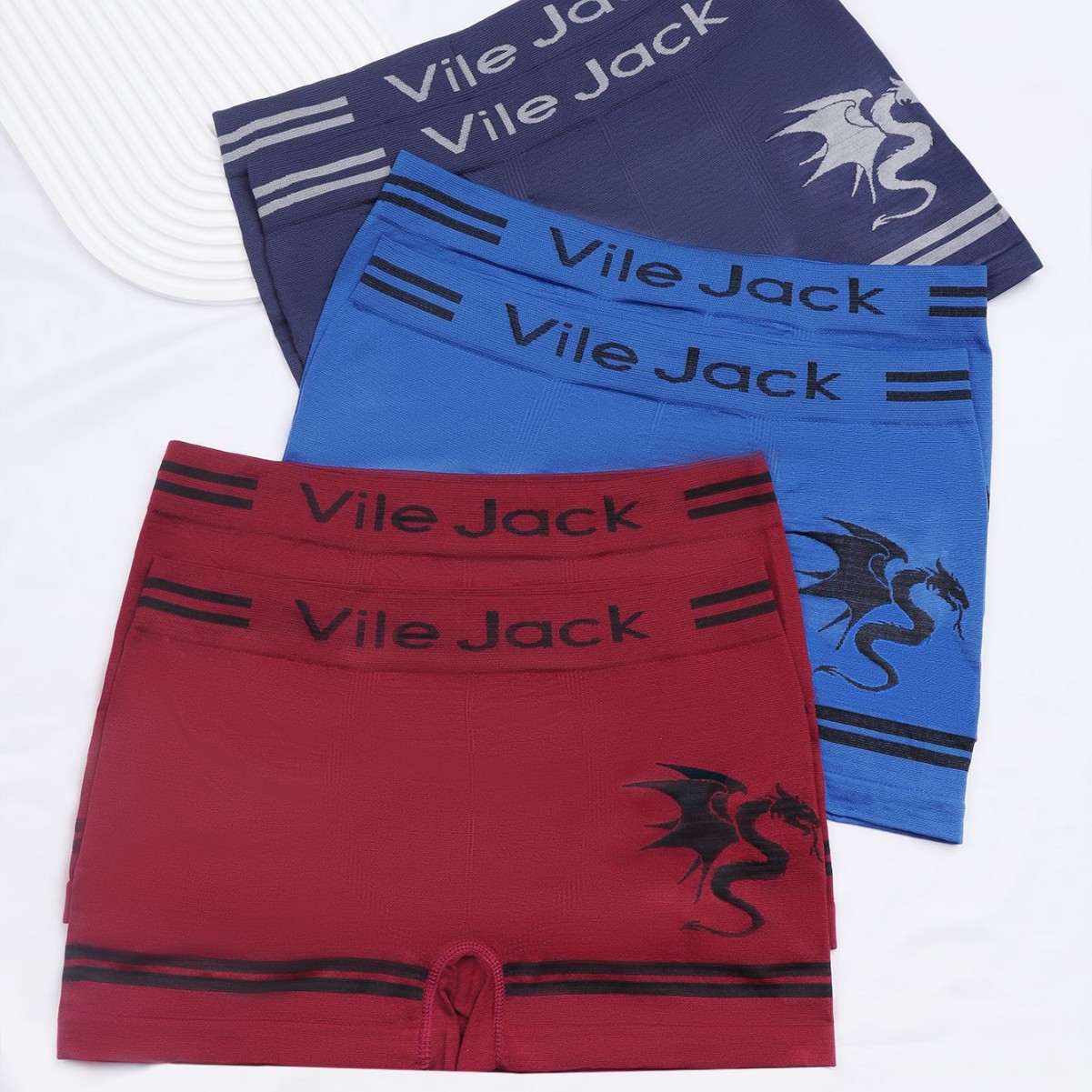 Calzoncillos tipo bóxer para hombre VILEJACK con estampado de dragón, tejidos, elásticos, transpirables, ropa interior corta para hombre de exportación al por mayor.
