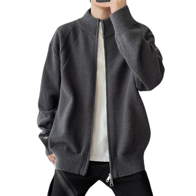 Explosiones transfronterizas de tamaño europeo de gran tamaño de cuello de pie cardigán chaqueta suéter de punto suéter de hombre doble cremallera fábrica al por mayor
