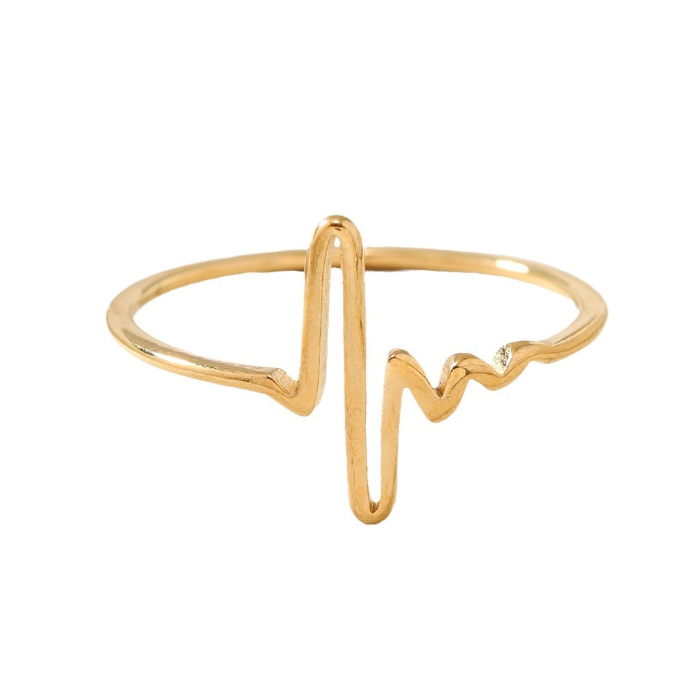 Venta caliente europea y americana corte ECG anillo de acero de titanio personalidad de la moda pareja de acero de titanio anillo de acero inoxidable fábrica de joyas