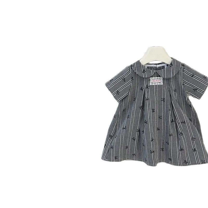 Niñas de verano nuevo vestido de estilo coreano para niños Mori muñeca cuello de arco impresa cuadrada vestido de princesa de manga corta