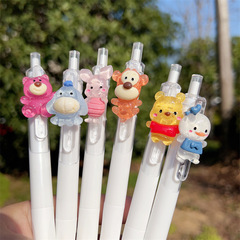 Vinyl Bear Ins Style Cute Pink Pig Neutral Pen Student High-Quality 3D Crystal Pendant Pen Black Carbon Pen