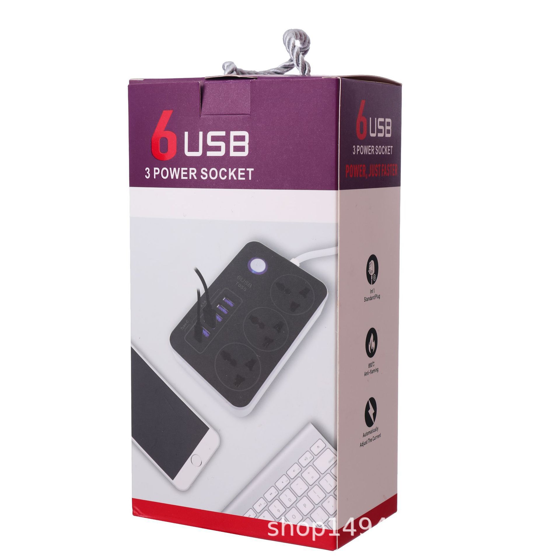 T055#6USB negro gris 5USB + 1PD caja de comercio electrónico del sudeste asiático enchufe de placa de conexión enchufe de comercio exterior
