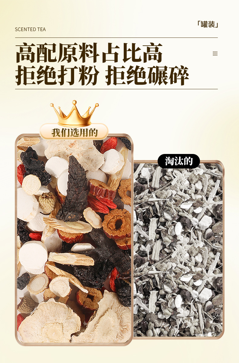 Ginseng Polygonatum Cistanche Goji Herbal Tea Wubao Tea Mens Wellness Blend 300g 15 Cans quality and texture