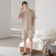 天雪丝莱赛尔柔软睡衣男夏季莫代尔舒适薄凉爽大码4XL男士家居服