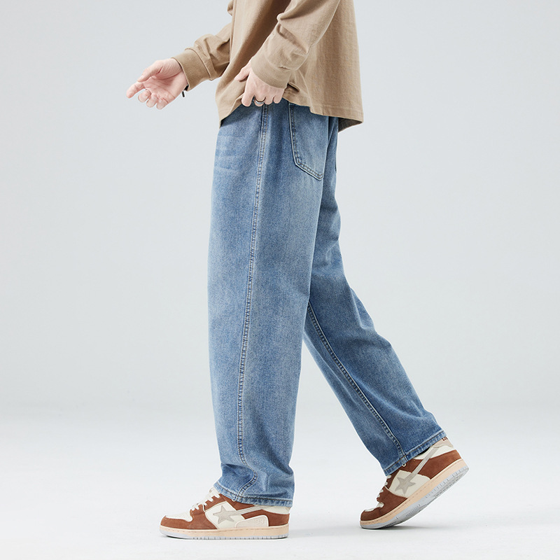 Pantalones de pierna ancha juvenil para hombres de moda estadounidense lavados jeans sueltos apenados marca de moda para hombres Pantalones rectos de High Street para hombres