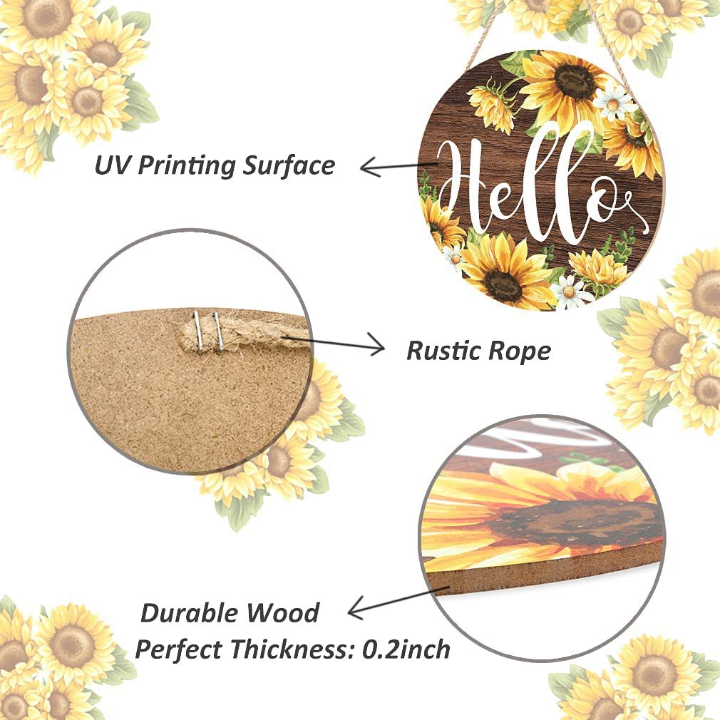 Hola Bienvenido Colgante de Pared de Madera Girasol Puerta de Madera Decoración Entrada de Pueblo Decoración Hogar Jardín Granja Guirnalda_voghion.com