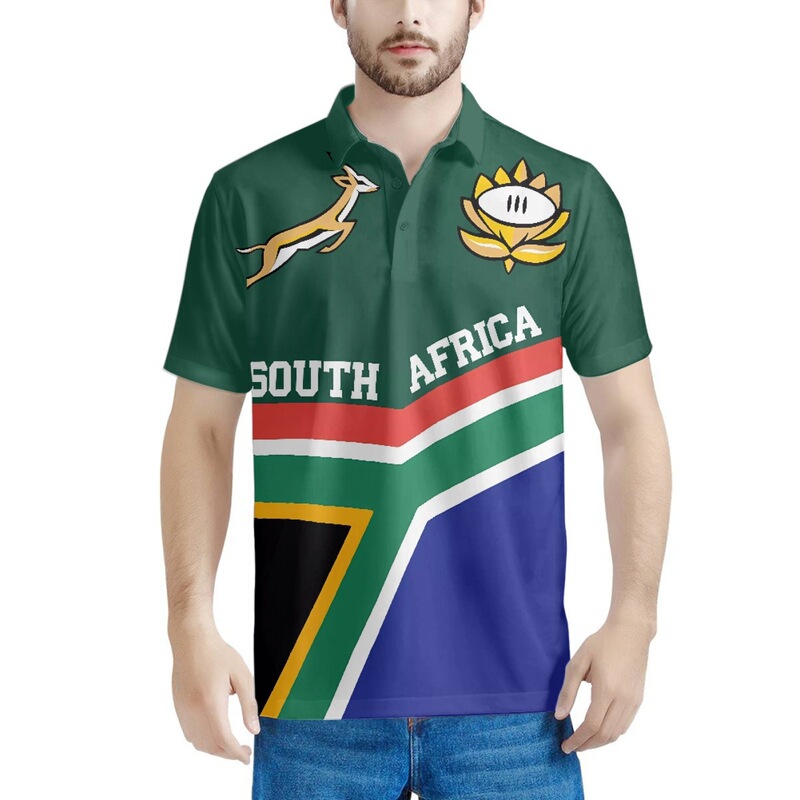 Foreign trade new South Africa printed polo shirt custom LOGO casual lapel button short sleeve