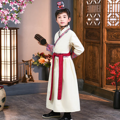 Chinese-style children's ancient costume cotton linen Tang suit Guo Xue Hanfu adult ceremony recitation clothing stage literary and artistic performance attire