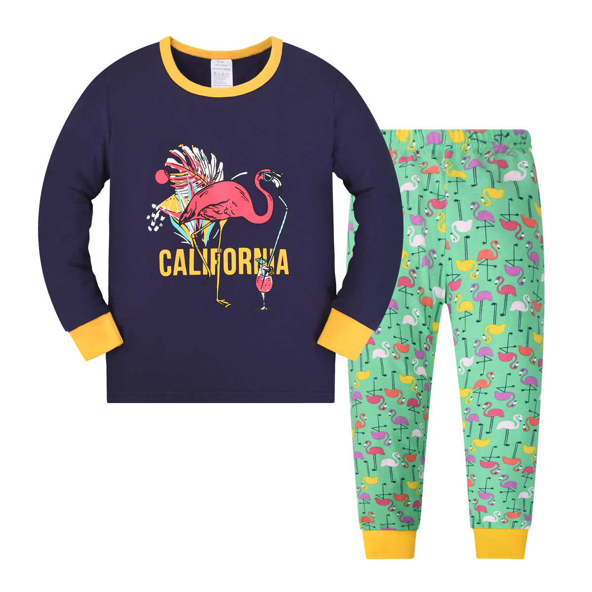 2024 otoño y invierno nuevo comercio exterior conjunto de ropa de casa para niños estilo europeo y americano impresión de dibujos animados niños pijamas de cuello redondo delgados