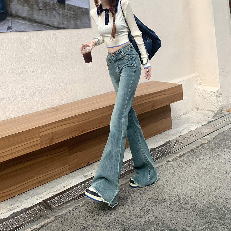 Low American Retro Design Sense Hot Girl Low Waist V-shaped Stretch Micro-pull Jeans Women's 2025 New Mop Pants Low American Retro Design Sense Hot Girl Low Waist V-shaped Stretch Micro-pull Jeans Women's 2025 New Mop Pants