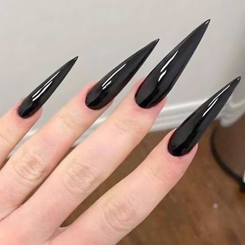 European and American Long Pointed Nails, Dark Sexy Wearable Fake Nails, Removable Pure Color Manicure Nails, False Nails