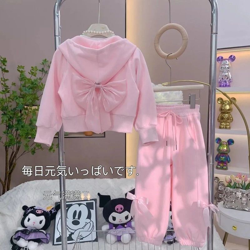 女童春秋套装2025新款中大童休闲连帽外套打底衫运动束脚裤三件套|undefined