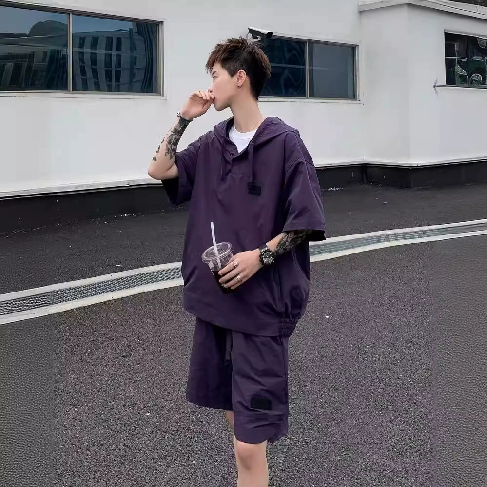 Летние тонкие быстрые сухие шорты с короткими рукавами с капюшоном