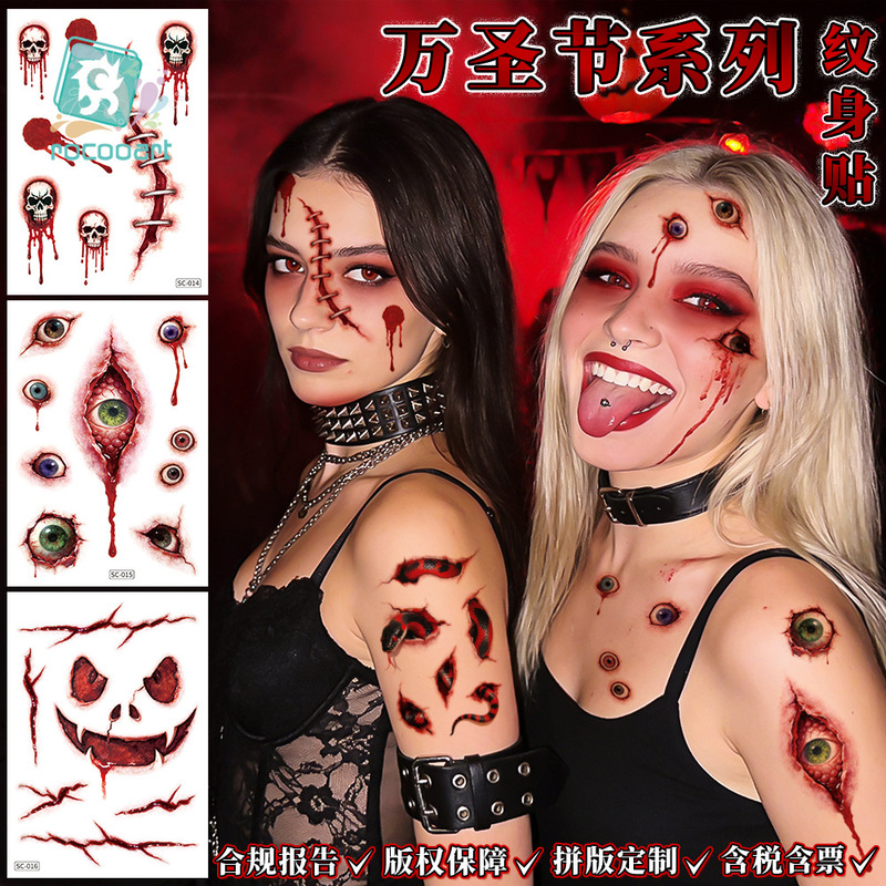 Matte Halloween Makeup Tattoo Stickers Waterproof Realistic Scar Blood Vessel Horror Face Stickers Crack Arm Stickers Matte Halloween Makeup Tattoo Stickers Waterproof Realistic Scar Blood Vessel Horror Face Stickers Crack Arm Stickers